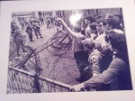 Civilian protesters with barbed wire and soldiers