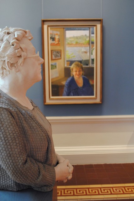 Sculpture of Vera Klute by Garry Hynes contrasted with Maeve McCarthy's painting of Maeve Binchy