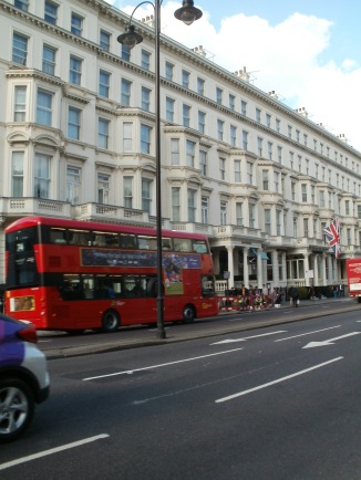 Red bus on a London street